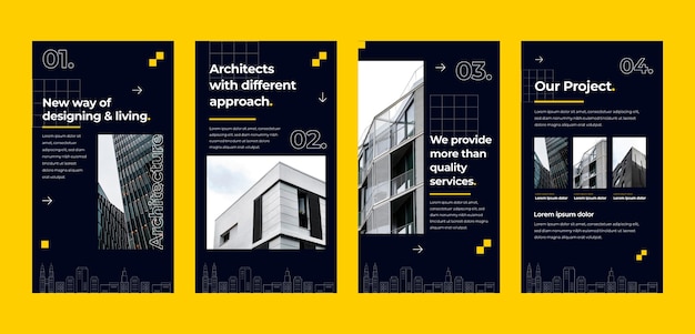 Proyecto de arquitectura de diseño plano historias de instagram