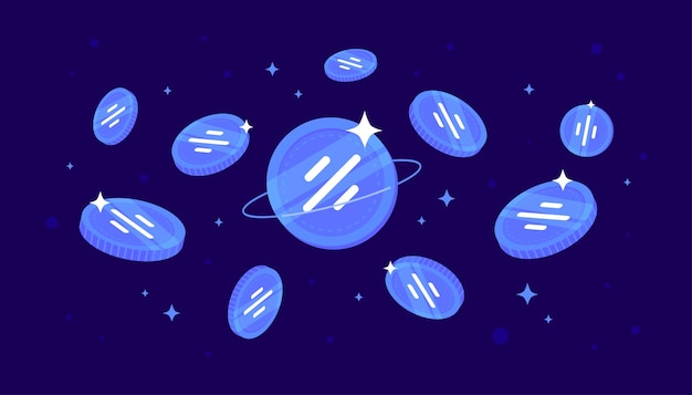 Vector proyecto galaxy gal monedas cayendo del cielo fondo de banner de concepto de criptomoneda gal