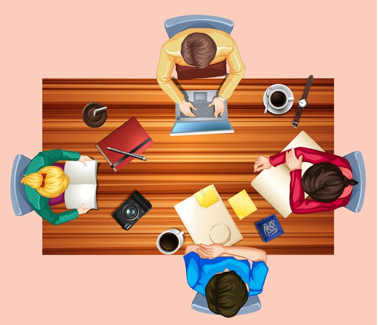 Vector proyecto de grupo en escritorio