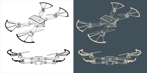 Proyecto de marco de alambre de línea de avión no tripulado vectorial o quadcopter