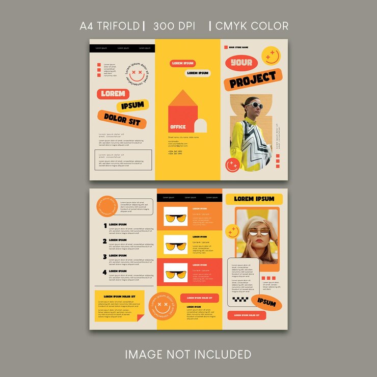 Vector proyecto de tienda de vidrio folleto triplo