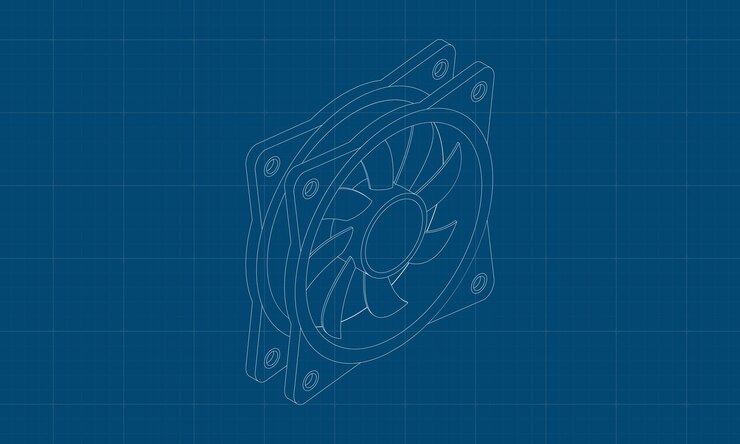 Vector proyecto de ventilador de computadora isométrico refrigerador de ventiladores de computadora isométrico del ventilador de la caja de la pc componentes de hardware de la computadora ilustración vectorial