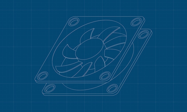 Vector proyecto de ventilador de computadora isométrico refrigerador de ventiladores de computadora isométrico del ventilador de la caja de la pc componentes de hardware de la computadora ilustración vectorial