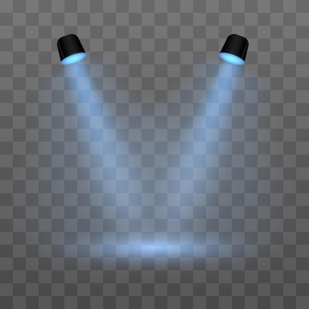 Proyector azul Faros duales realistas sobre un fondo transparente Perfecto para la exhibición de productos de iluminación de escenario o exposiciones de efectos de faros interior moderno