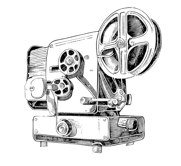 Vector proyector de película retro sketch dibujado a mano ilustración vectorial vintage.