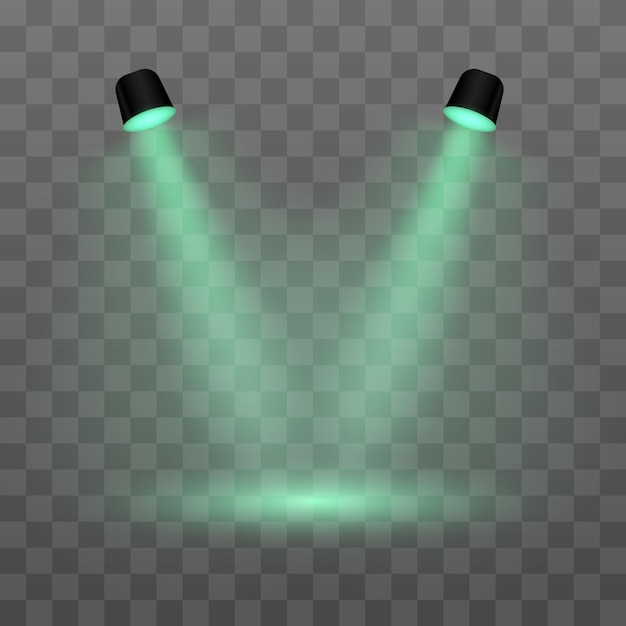 Proyector verde Faros duales realistas sobre un fondo transparente Perfecto para la exhibición de productos de iluminación de escenario o exposiciones de efectos de faros interior moderno