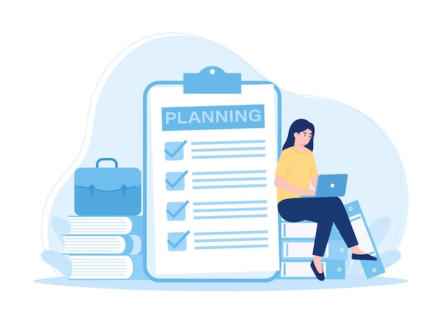 Proyectos empresariales y concepto de desarrollo de planes en línea Ilustración plana