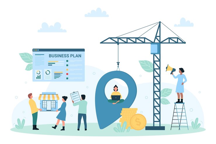 Vector proyectos empresariales y desarrollo personas pequeñas construyen estrategias de éxito trabajan con gráficos