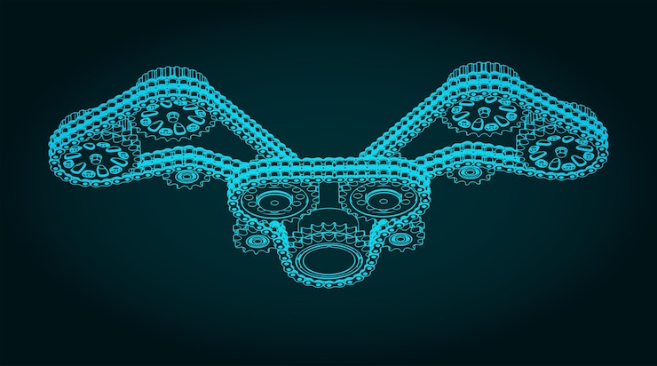 Vector proyectos isométricos de accionamiento por cadena y engranajes