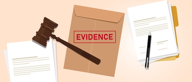 Prueba estampada en sobre marrón concepto de prueba en el tribunal de justicia