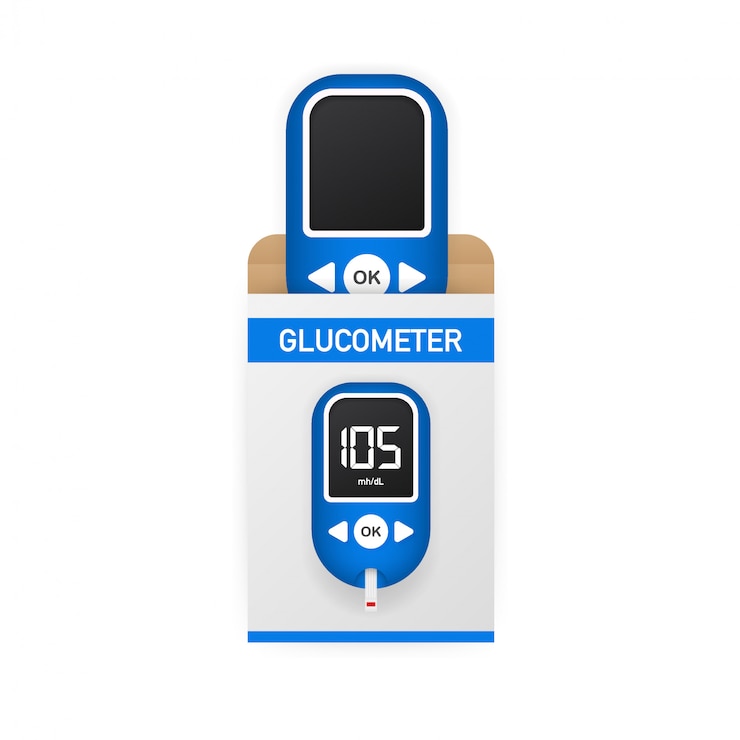 Vector prueba de nivel de medidor de glucosa en sangre. glucómetro de diabetes. elemento de banner web gráfico concepto abstracto.