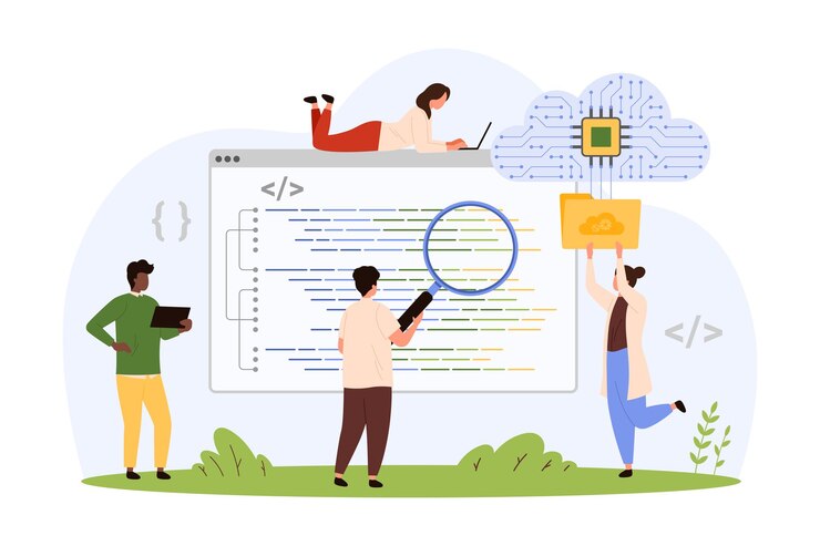 Vector prueba de unidad desarrollo de código de programación en la nube e ingeniería por personas pequeñas