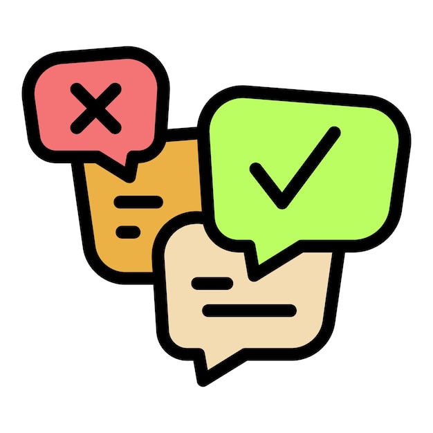 Prueba el vector de contorno del icono de chat Revisión social Ayuda de marketing Color plano