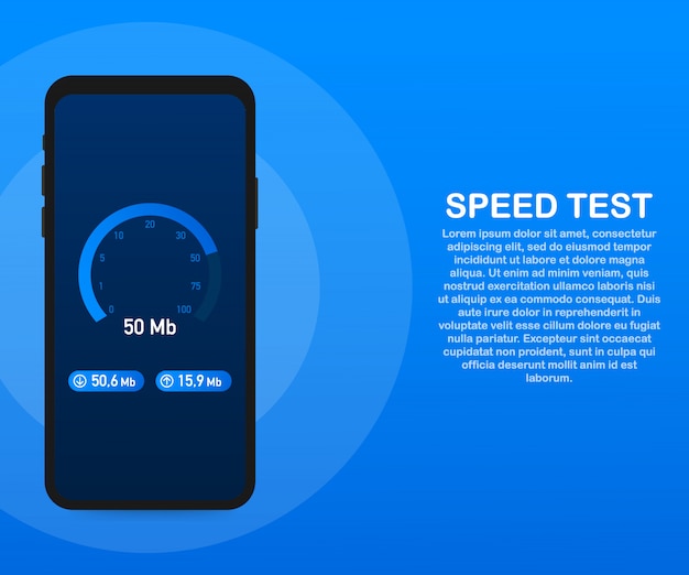 Prueba de velocidad en el teléfono inteligente. Velocímetro Internet Velocidad 50 mb. Velocidad de carga del sitio web. .