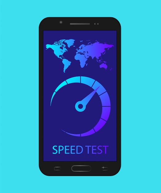 Vector prueba de velocidad en el teléfono. verifique la velocidad de internet en el teléfono.