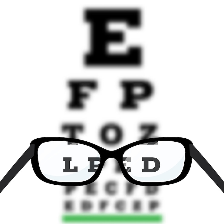 Vector prueba de visión ocular, diagnóstico de miopía de la vista deficiente en el cuadro de prueba de snellen
