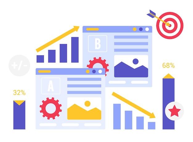 Vector pruebas divididas que comparan resultados de diferentes versiones