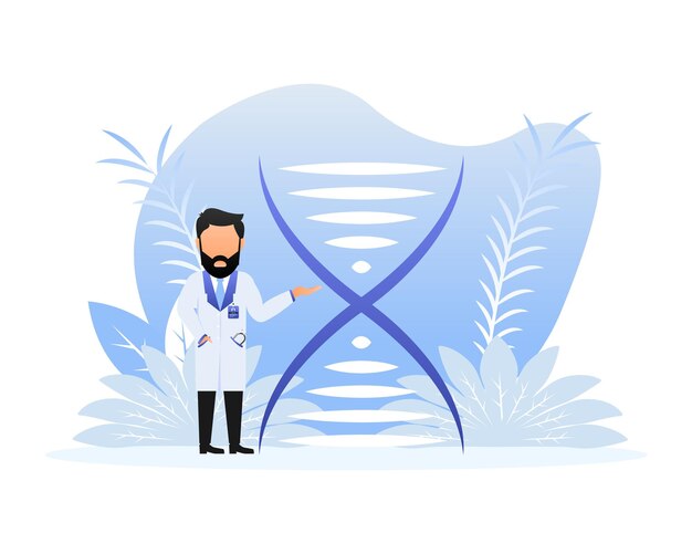 Pruebas de estructura de ADN investigadores de ADN que hacen ilustración vectorial