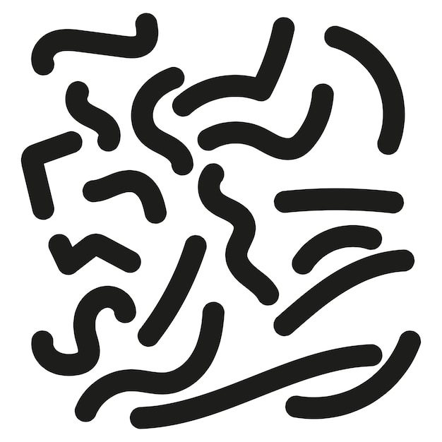 Pruebas de tinta abstractas Líneas de pincel negras Formas dibujadas por vectores Marcas de boceto aleatorias