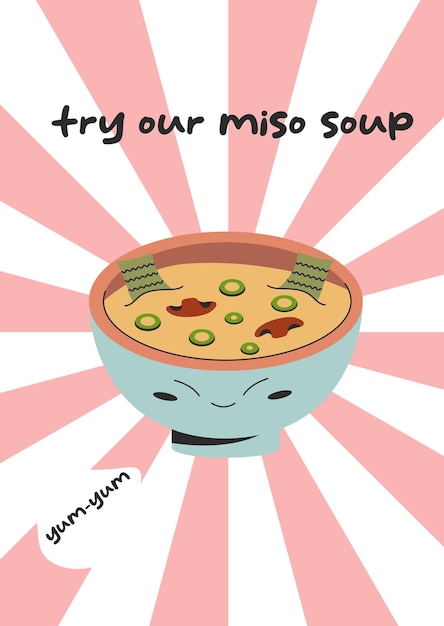 Pruebe nuestro diseño de Flyer de sopa de miso con un póster de comida de sopa de champiñones de miso coreano sobre fondo rosa