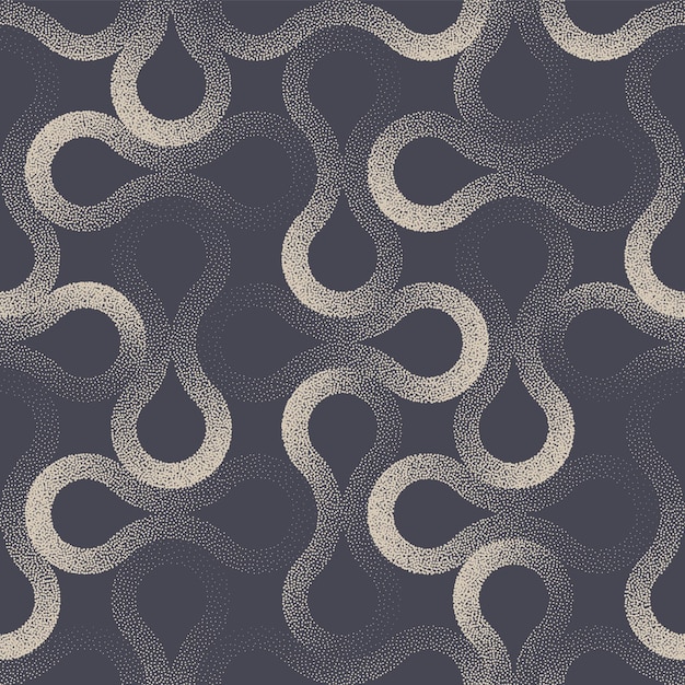 Psicodélico estilo retro de los años 60 con estilo de patrones sin fisuras vector de fondo abstracto. Papel pintado repetitivo punteado de textura estética enlosable de círculos dobles de Dotwork dibujados a mano. Ilustración de arte elegante de semitono