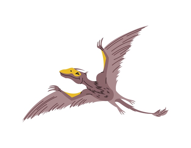 Pterodáctilo aislado de animal aviar extinto Vector personaje de dinosaurio con plumaje y alas voladoras Dino personaje especie nothronychus
