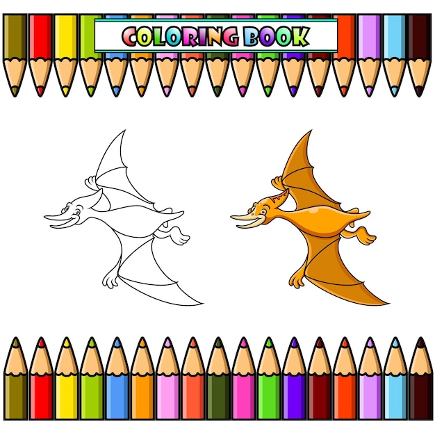 Pterodáctilo de dibujos animados para colorear libro