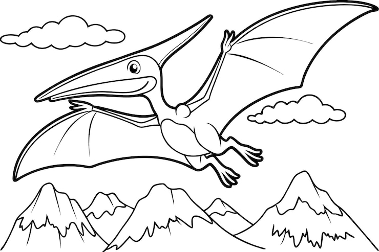 Vector pterodáctilo volando sobre las montañas
