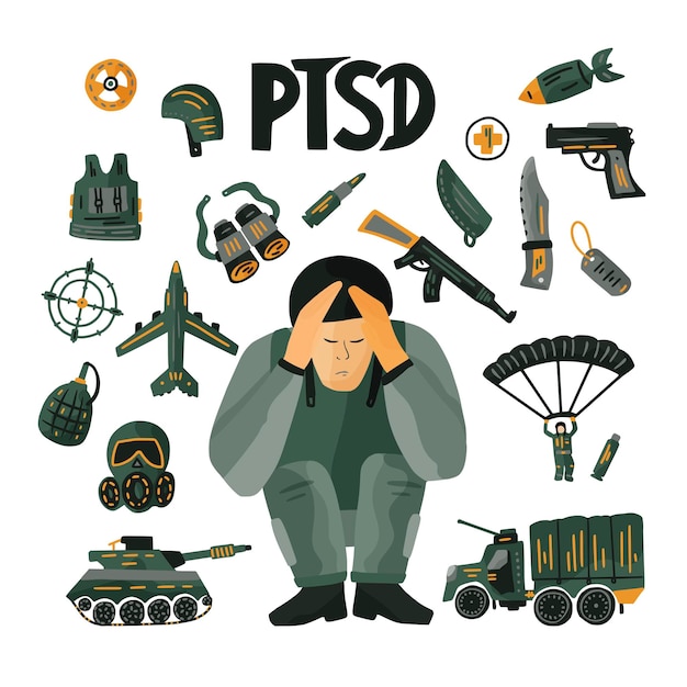 Vector ptsd trastorno de estrés postraumático ilustración vectorial