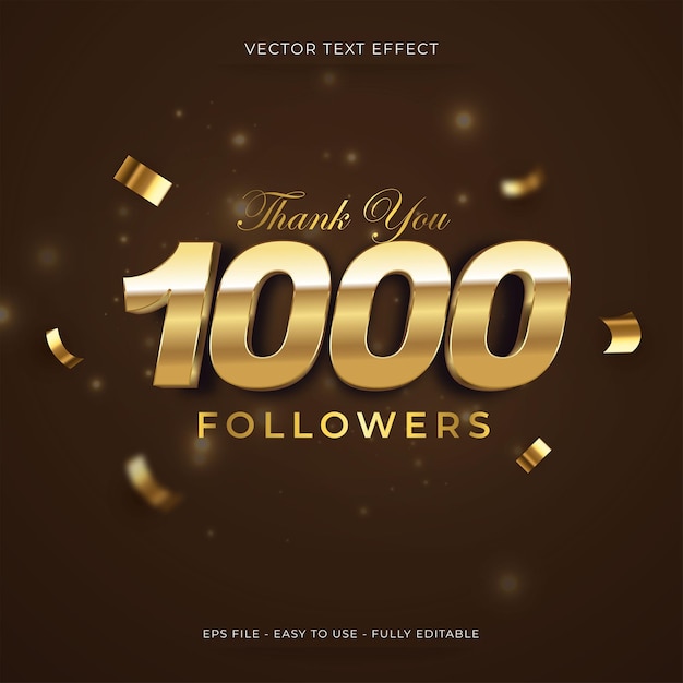 Publicación de agradecimiento vectorial para 1000 seguidores en redes sociales con estilo de lujo