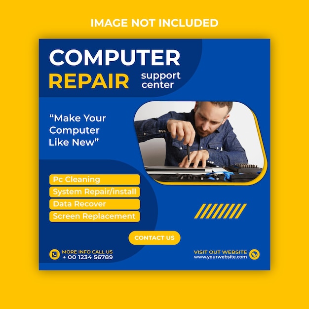Vector publicación de anuncios de diseño de redes sociales de folleto de reparación de computadoras