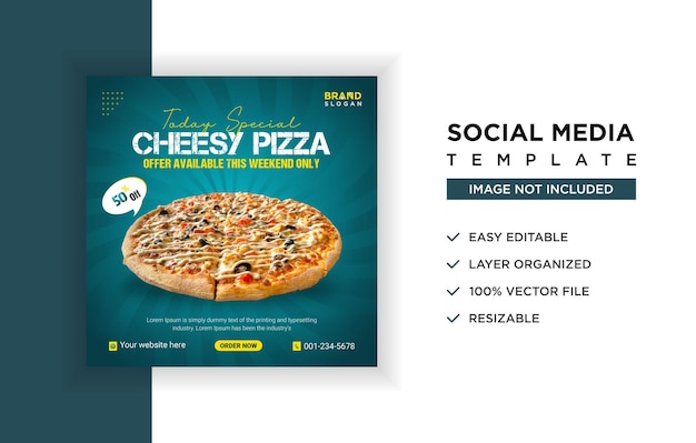 Publicación de banner de redes sociales de comida de pizza