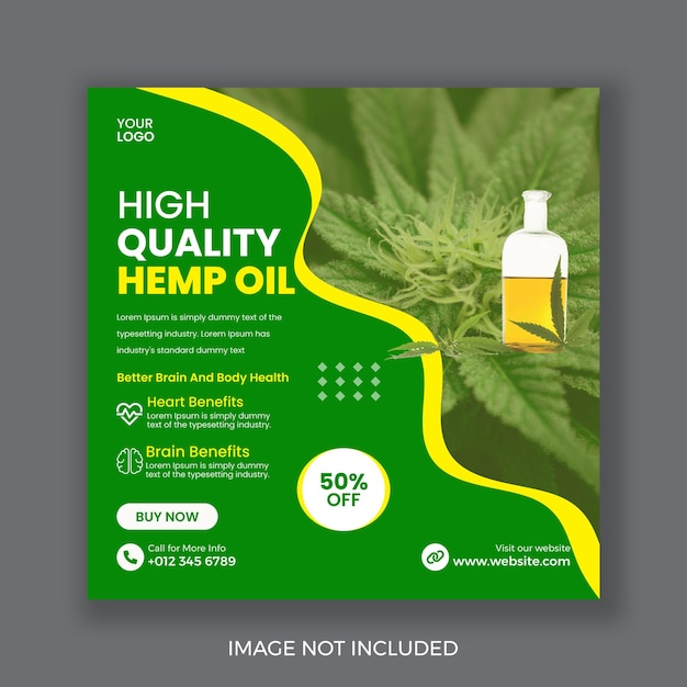 Publicación de banner de redes sociales cuadradas de aceite de cáñamo natural cbd Vector Premium