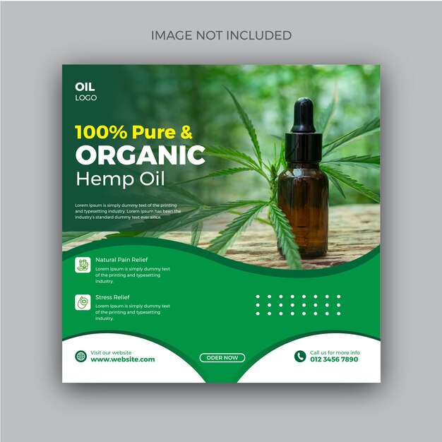 Publicación de banner de redes sociales cuadradas de aceite de cáñamo orgánico Templete