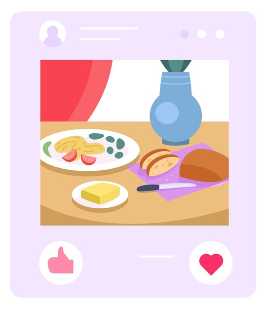 Vector publicación de blog de comida icono plano de redes sociales