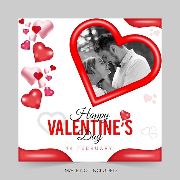 Vector publicación editable en redes sociales del día de san valentín con una plantilla vectorial de fondo en forma de corazón