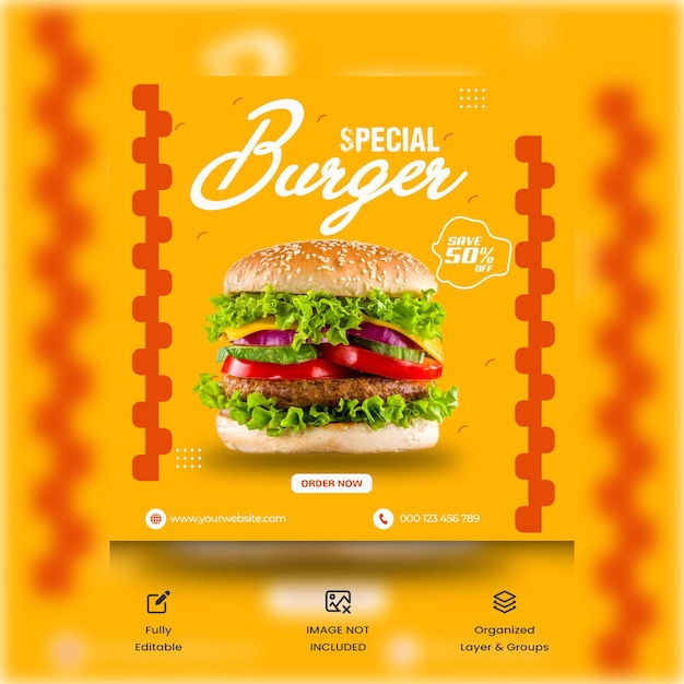 Publicación especial de hamburguesas en redes sociales y plantilla de historias de instagram