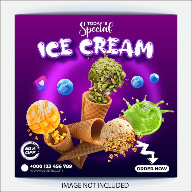 Publicación especial en redes sociales de helados deliciosos