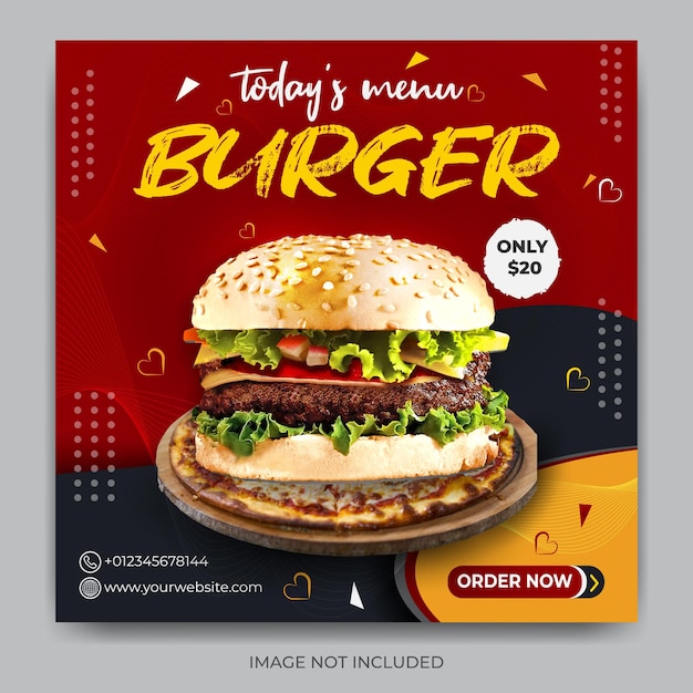 Publicación especial en redes sociales de promoción de comida rápida