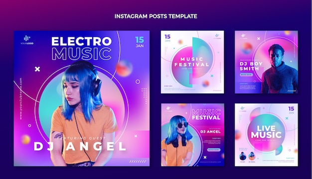 Vector publicación de ig festival de música de textura degradada