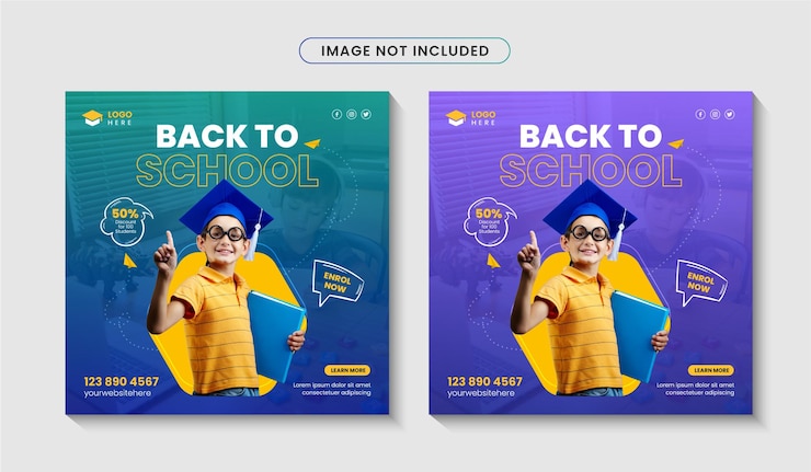 Publicación de instagram de admisión escolar para niños y plantilla de banner o volante de redes sociales Vector Premium