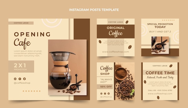 Vector publicación de instagram de cafetería de diseño plano