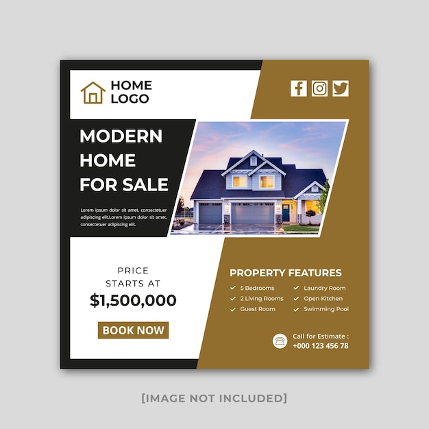 Publicación de instagram de casa inmobiliaria o plantilla de banner de redes sociales Vector Premium