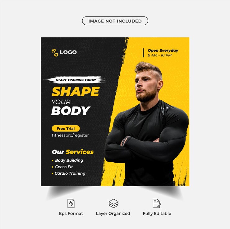 Publicación de instagram de club de fitness y plantilla de banner web de redes sociales Vector Premium