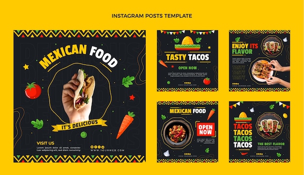 Vector publicación de instagram de comida de diseño plano