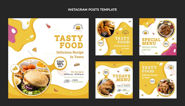 Vector publicación de instagram de comida de diseño plano