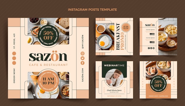 Vector publicación de instagram de comida de diseño plano