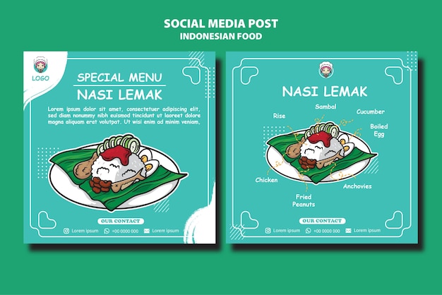 Vector publicación de instagram comida indonesia