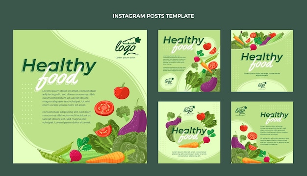 Vector publicación de instagram de comida plana orgánica