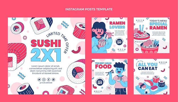 Vector publicación de instagram de comida plana